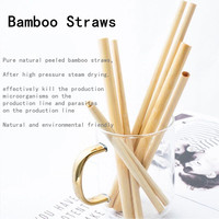 Pailles en bambou jetables écologiques biodégradables jaunes 200 mm ANZHU AZ/007 pour cocktails, voyages, camping (tailles 6-12 mm)