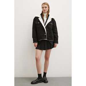 Blouson en daim noir avec doublure en peluche coupe-vent pour femme - Product Image 5