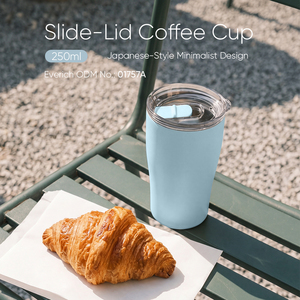 Mug de voyage isotherme à double paroi en acier inoxydable, sans BPA, anti-fuite, 250 ml, compact, avec couvercle coulissant à pression, tasse à café - Product Image 1