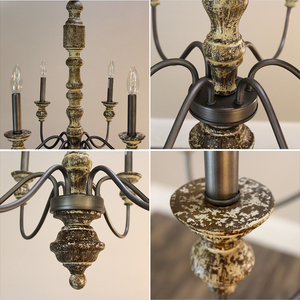 <span class=keywords><strong>Lustre</strong></span> rustique en bois et métal style campagne française, blanc antique, suspension bougie pour salon, salle à manger, villa, vente en gros - Product Image 3