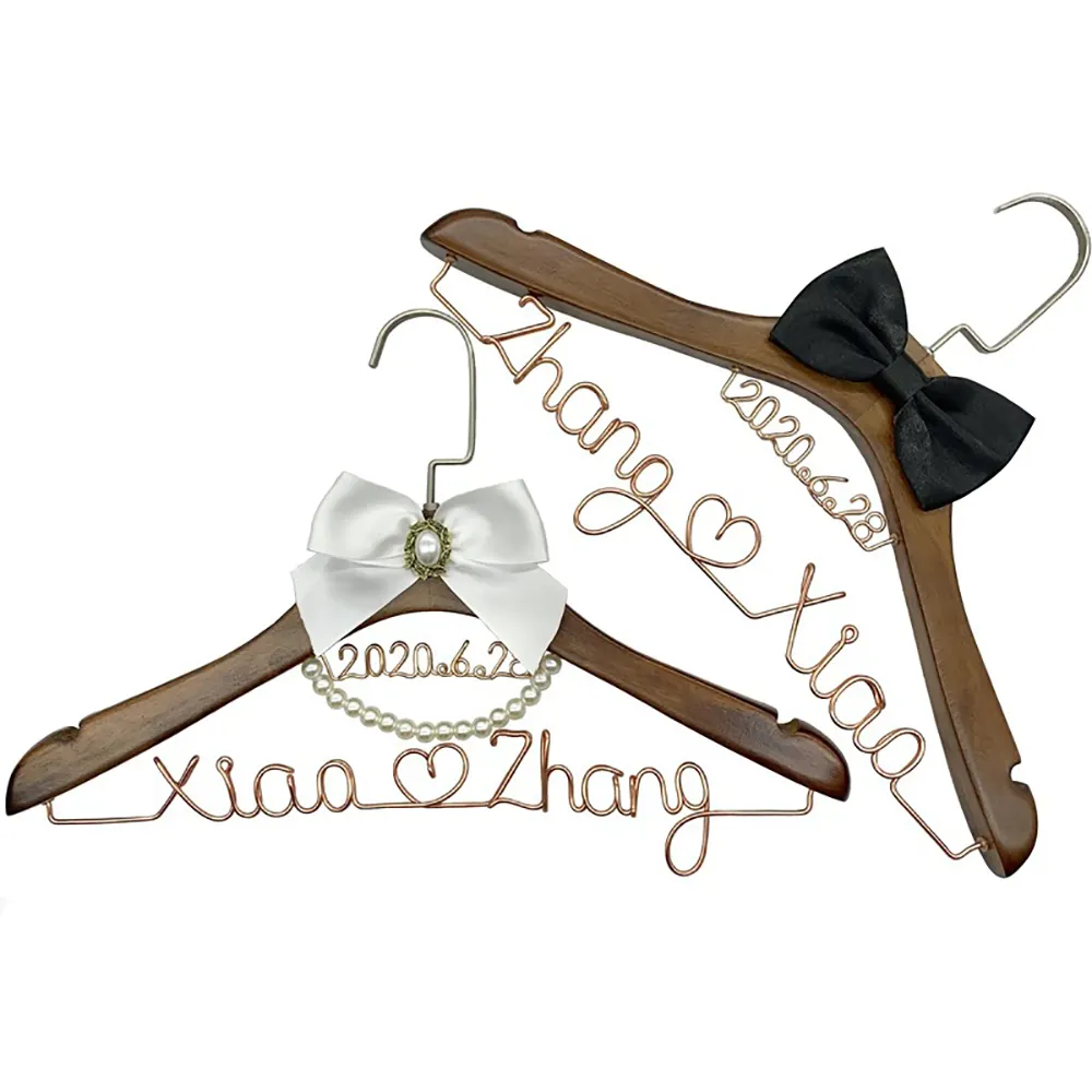 Custom Name and Date Luxury Vintage Pearl Wedding Lace Wood Hanger Clothes Hanger for Bride