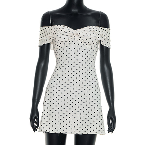 Viviblook Y26DS107 Robe d'été pour femmes Nouvelle robe moulante à pois sexy à épaules dénudées pour femmes - Product Image 1