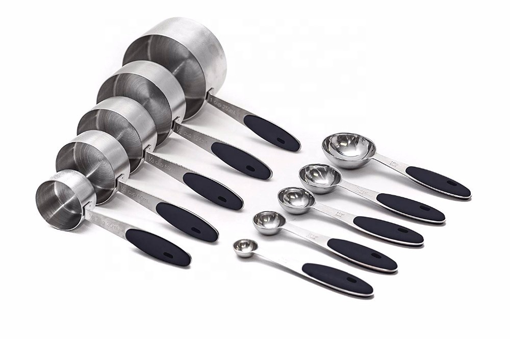 En gros Amazon 10 Pièces Poignée En Silicone Pour Une Prise En Main Facile En Acier Inoxydable Tasses à Mesurer Et Cuillères à Mesurer
