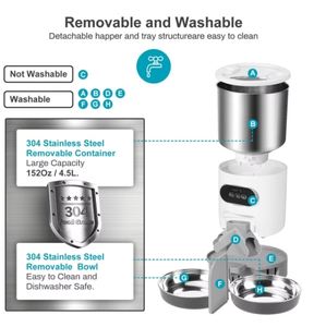 Distributeur automatique de nourriture pour animaux de compagnie WiFi à double bol de 4,5 L avec conception anti-colmatage, en acier inoxydable 304, plateau en plastique, contrôle par application pour chats et chiens - Product Image 6