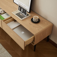 Meuble TV et table basse en bois massif, design moderne, simple et élégant, couleur bois naturel, style minimaliste, pieds hauts
