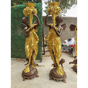 Luxe Levensgrote Kunstdecor Bronzen Tuinlamp Vrouw Standbeeld Gouden Kleur Goedkope Koperen Dansende Meisje Sculptuur Vloerlamp - Product Image 4
