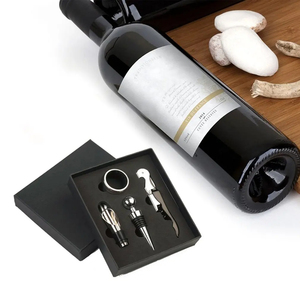 Mini Set de Regalo de <span class=keywords><strong>Vino</strong></span> Sostenible de Acero Inoxidable Negro, 4 Piezas, <span class=keywords><strong>Accesorios</strong></span> de Plástico, Sacacorchos Manual, Tapón, Vertedor, Personalizado - Product Image 5