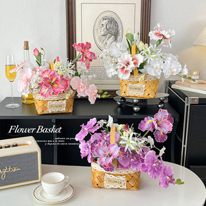 Panier de fleurs en soie tissé à la main, arrangements floraux artificiels, <span class=keywords><strong>d</strong></span>écoration de salon, table à manger, vases à fleurs - Product Image 2