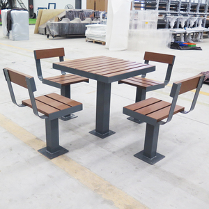Juego de Mesa y Sillas de Acero para Patio de 4 Asientos Banca de Parque Restaurante Muebles de Exterior de Metal y Madera de Teca - Product Image 2