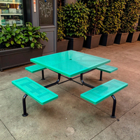 Ensemble de table de pique-nique commerciale conception perforée dessus en acier en métal enduit et trou de parapluie Table de café extérieure mobilier d'extérieur
