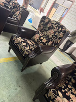 Blumen-Tiger-Stuhl im Französischen Retro & Amerikanischen Stil Stoff-Leder Hochlehner Wohnzimmerstuhl mit Massivholzbeinen Wohnmöbel