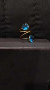 Gold Bypass <b>Ring</b> - Double Gemstone Statement <b>Ring</b> - <b>Adjustable</b> - Product Image 6