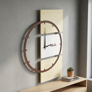 Bellissimo orologio da parete italiano in legno di betulla naturale 12mm, di grandi dimensioni con intarsio circolare nel legno. - Product Image 3