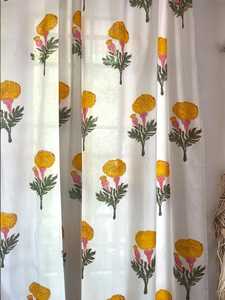 Rideau en coton fait à la main blanc avec souci jaune élégant traitement de fenêtre classique décor à la maison Accent pour vivre - Product Image 3