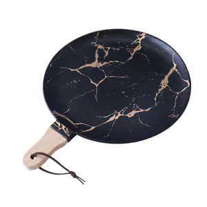 Creative Gold Marble Stripe Rectangle And Round Ceramic Pizza Plate Cookaware Porcelain Pizza Tray Set Tableware Wholesale