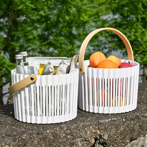 White Plastic Storage Basket With Handle Circle Shape For Fruit Snacks Kitchen Hall Use - Product Image 2