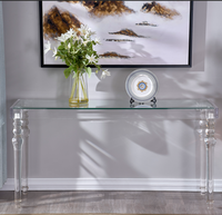 Table console carrée moderne de luxe en acrylique, prix d'usine, avec pieds ronds en acrylique transparent personnalisés, plateau en verre trempé pour salon