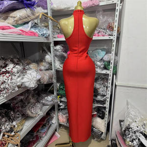 Модное женское платье Seven Color 2026: Новое, сексуальное, красное, длинное, для вечеринок, с вырезами, 3D-вышивкой и бретелью через шею - Product Image 3