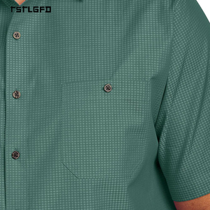 Chemise de sport pour homme OEM, grande taille, vert texturé, col rabattu, certifiée GOTS, logo personnalisé, vêtements d'extérieur, tricotée et brodée sur mesure - Product Image 3