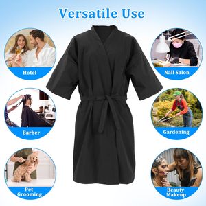 Robe de Salon Kimono Gris et Noir <span class=keywords><strong>Anti</strong></span>-Taches Chimiques pour Clients, Peignoir de Barbier Personnalisable avec Logo pour Studio de Beauté – Vente en Gros - Product Image 5