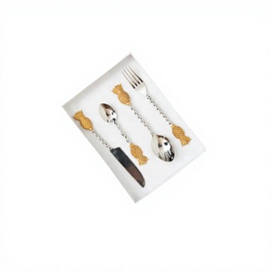 Cuchara y Tenedor de Acero Inoxidable con Mango Corto, Estilo Moderno, Chapados en Oro, para Uso en Hoteles y Restaurantes, con Caja de Regalo Personalizada, con Descuento - Product Image 1