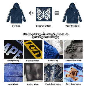 Felpa con Cappuccio Oversize da <span class=keywords><strong>Uomo</strong></span> Ricamata 100% Cotone Alla Moda Blu con Maniche <span class=keywords><strong>a</strong></span> Righe in <span class=keywords><strong>Velluto</strong></span> Comoda Casual Invernale - Product Image 5