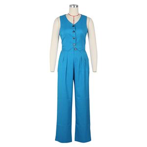 Costumes pour femmes mode <span class=keywords><strong>gilet</strong></span> deux pièces ensemble <span class=keywords><strong>sans</strong></span> manches simple boutonnage dos à lacets <span class=keywords><strong>gilet</strong></span> ample pantalon décontracté <span class=keywords><strong>costume</strong></span> - Product Image 5