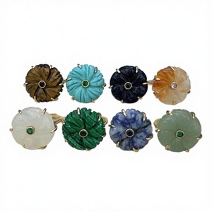Factory Direct Sale 18k Gold Plated Carved Natural Gemstones Flower Shape <b>Adjustable</b> <b>Rings</b> Zircon Women Wedding Engagement Party - Product Image 3