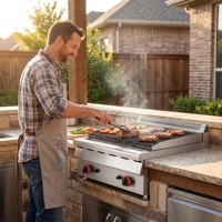 Grill à gaz en acier inoxydable OUTE Heavy Duty Lava Rock, charbroiler de comptoir 55200 BTU à double brûleur pour restaurant et barbecue
