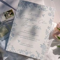 Suite d'invitations de mariage vintage bleues de luxe personnalisées, avec monogramme en relief, initiales du couple, cartes d'invitation de mariage