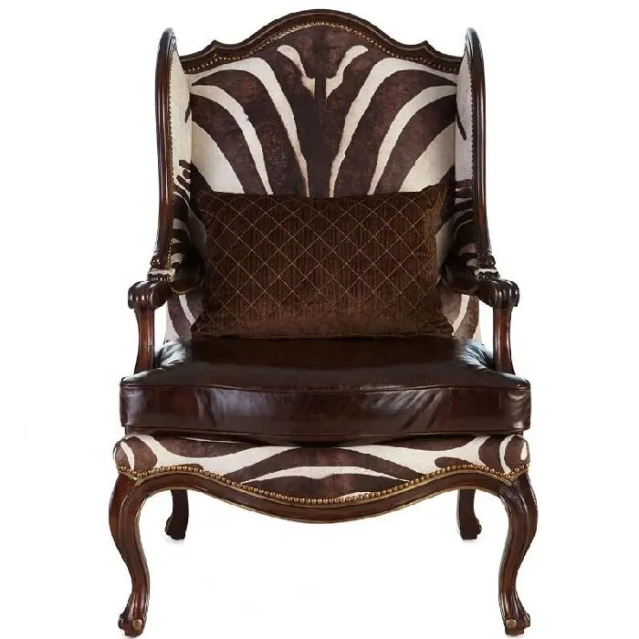 Français en bois zèbre peau de vache véritable cuir salon fauteuil simple accent salon chaises