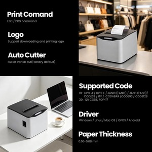 เครื่องพิมพ์ใบเสร็จความร้อนไร้สายแบบพอร์ต USB ขนาด 80 มม. ความละเอียด 203dpi สำหรับ POS ซูเปอร์มาร์เก็ต ครัว และระบบควบคุมอุตสาหกรรม ขายส่ง - Product Image 3