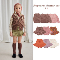 Ensemble pull et jupe en coton tricoté brodé haut de gamme pour filles, motif dessin animé rétro, collection automne/hiver