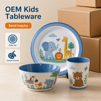 Ensemble de vaisselle 3 pièces pour enfants, comprenant une assiette et un bol d'alimentation, sans BPA, écologique, design personnalisé doux à motif de dessin animé pour les fêtes