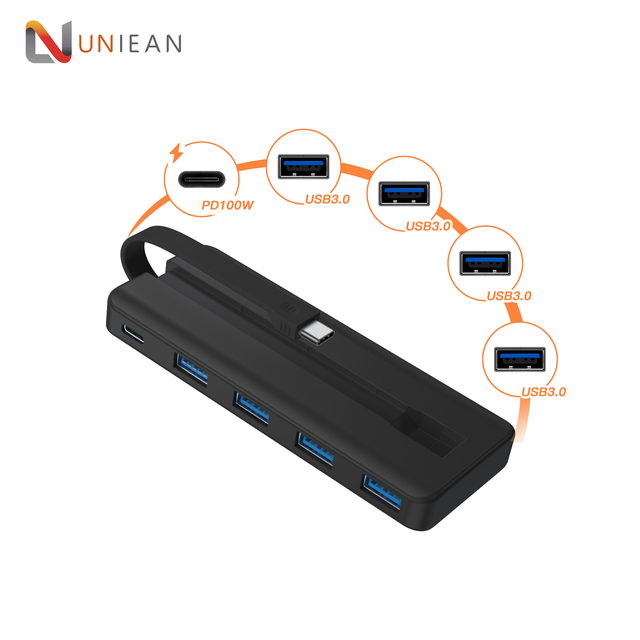ABS 5 in 1 Ports Hub Splitter High Speed PC USB3.0 4 Ports PD100W Power Delivery Adapter Macbook USB-C Charging Docking Station
