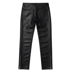Men's Premium Genuine Leather <b>Vintage</b> Fit Black <b>Pants</b> Anti-Wrinkle Windproof Midweight Flat Front Side Pockets Custom OEM - Product Image 1