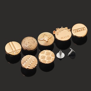 Gold Round Jeans <b>Buttons</b> Embossed Logo Nickel-Free Metal Flatback Decorative Garment Accessories - Product Image 3