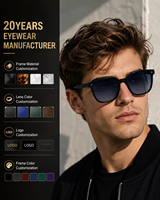 Lunettes de soleil vintage rétro pliables noires carrées en acétate, protection UV400, verres dégradés bleus anti-radiation, monture complète unisexe OEM/ODM