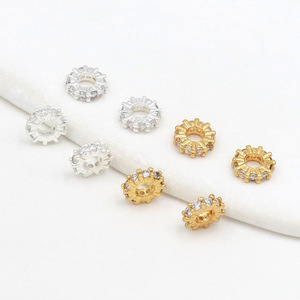18K gold-plated, color-preserving, zircon-<b>set</b> round spacer <b>beads</b>, handmade DIY bracelet/necklace, spacer jewelry accessories C45 - Product Image 1