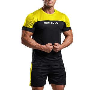 Conjunto de Camisetas Deportivas de Manga Corta para Hombre, Ajustadas y de Compresión, de Color Sólido, en Poliéster, para Entrenamiento y Gimnasio, con Cintura Elástica - Product Image 6