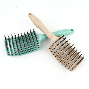 Vente chaude brosse à <span class=keywords><strong>cheveux</strong></span> de haute qualité grands peignes incurvés larges côtes fines rembourrées Nylon Design Compact poignée en paille de blé pratique - Product Image 3