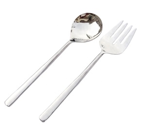 Cubiertos reutilizables de acero inoxidable, mango largo, plata, pulido, juego de servir ensalada, juego de cubiertos elegante - Product Image 1