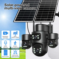 Caméra de sécurité solaire 20MP AOV 4G 4 objectifs 4 écrans Suivi humain Enregistrement 24h/24 CCTV avec panneau solaire 15W Batterie 13200mAh