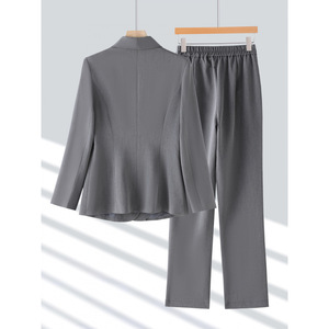 Women's Gray Long Sleeve <b>Blazer</b> And Pants <b>Set</b> Office Lady Style Anti Wrinkle For Commute - Product Image 2