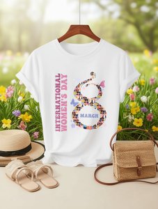 T-shirt per la Giornata Internazionale della Donna, da donna, a maniche corte, girocollo, casual, con stampa grafica, in tessuto jersey, per tutte le stagioni, vestibilità regolare - Product Image 2