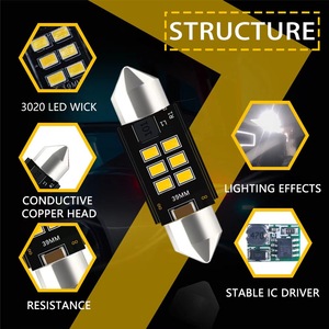 Ampoule LED TCYATO <span class=keywords><strong>28mm</strong></span> <span class=keywords><strong>C5W</strong></span> 3030 6SMD pour voiture, éclairage de lecture de toit sans erreur, lumière de toit, autres accessoires d'éclairage pour voitures - Product Image 3