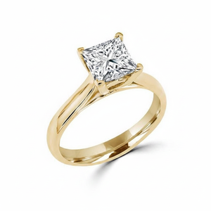 Bague de fiançailles solitaire taille princesse en or jaune diamant véritable étincelant pour des moments romantiques - Product Image 2