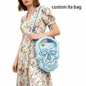 Bolso Tote Ita Personalizado con Forma de Calavera Gótica con Ventana Transparente para Exhibición de Insignias, Bolso Ita de Múltiples Colores con Diseño Personalizado - Product Image 3