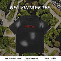 T-shirt graphique imprimé délavé à l'acide de haute qualité pour homme avec puce NFC, style streetwear, coupe ample, 100 % coton, vintage