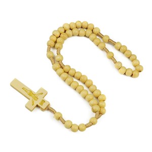 <span class=keywords><strong>Croix</strong></span> chrétienne en bois tressé naturel avec chapelet à cinq perles (perles colorées de 8 mm) – Bijoux religieux en gros - Product Image 3